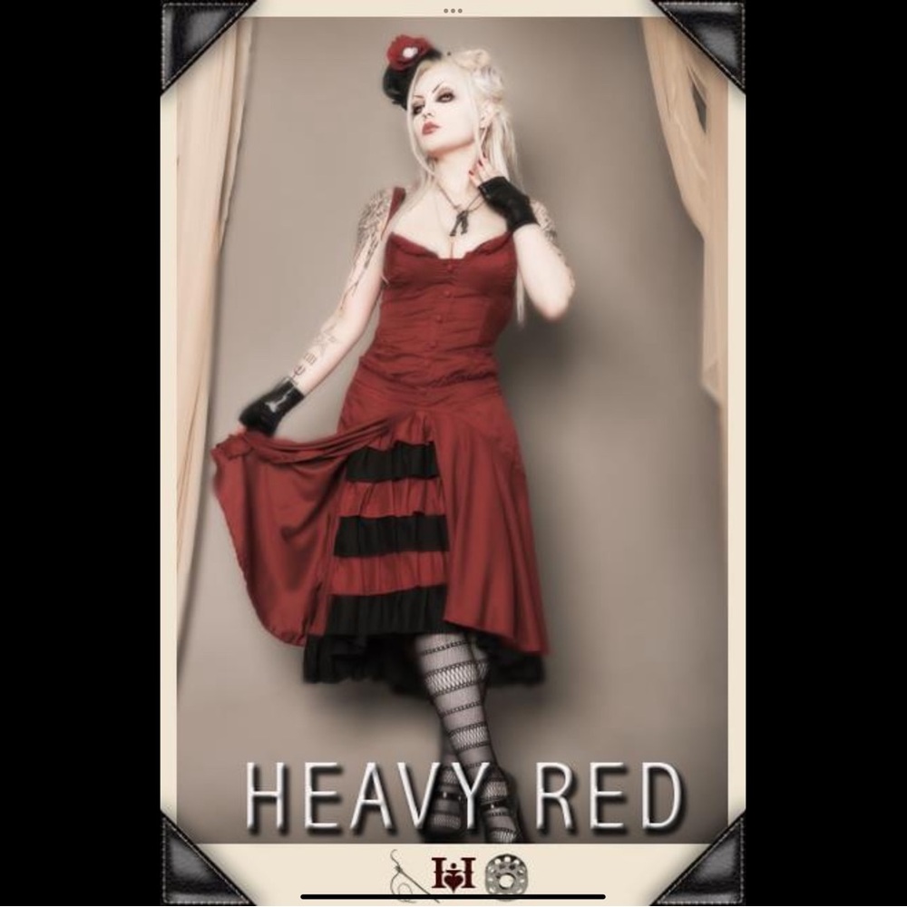 NWT HEAVY RED Tea Length Dress, Affairs of the Heart, Size L